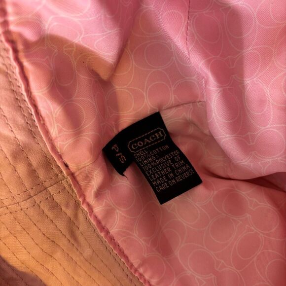 Coach Cream with Pink Leather Buckle Bucket Hat Size Small - Picture 7 of 8